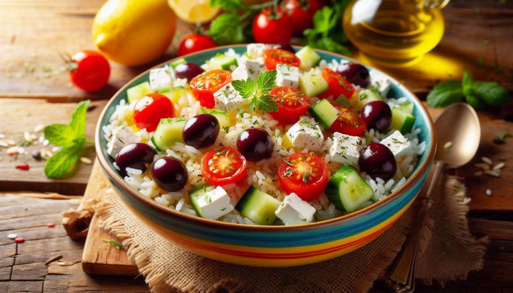 Mediterranean Rice Salad with Feta and Olives