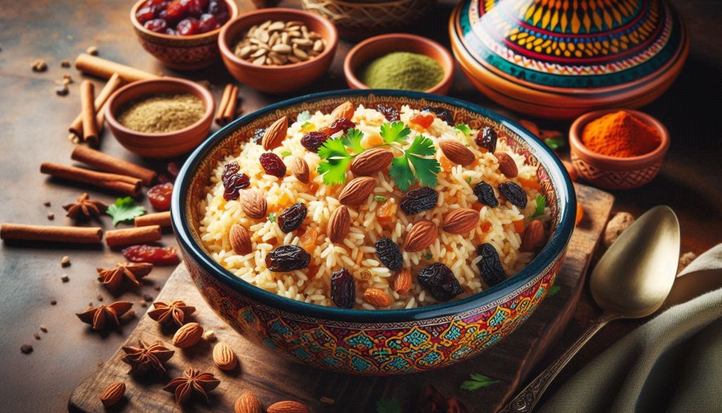 Moroccan Spiced Rice with Raisins and Almonds